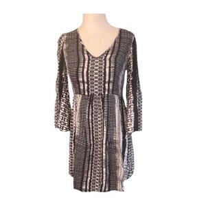 ASOS Empire Waist Mini Dress Black White Geometric Pattern Bell Sleeve 0